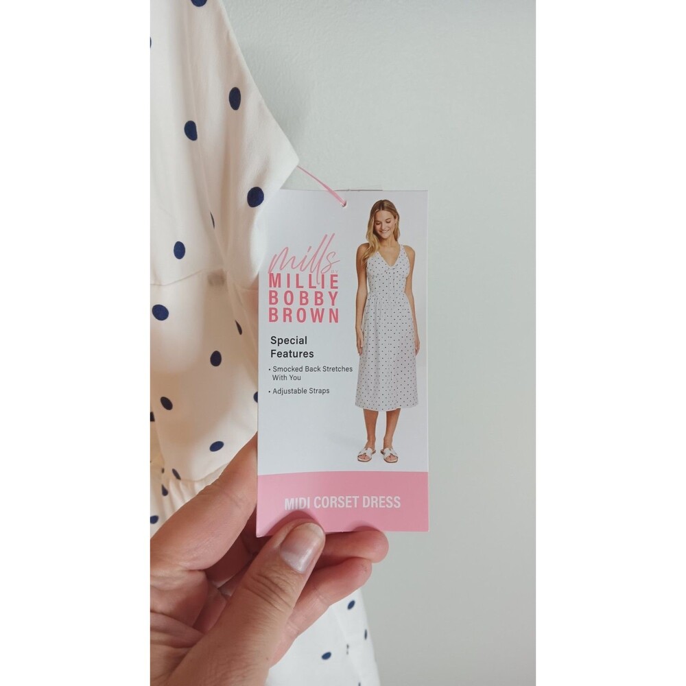 New Millie Bobby Brown Maxi Corset Dress Sz XL White Polka Dot Lined - Picture 2 of 6